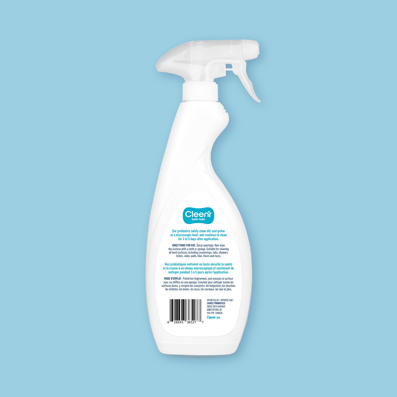 Cleenr Probiotics Bathroom Cleaner Spray Gel, package back.